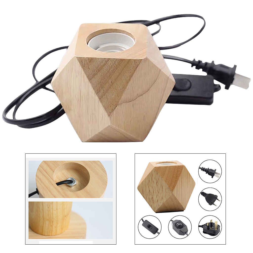 Retro Wood Table Lamp E27 Socket Vintage Desk Lamps Base Holder US Plug Bedside Lamp Decor Wooden Base Table Light