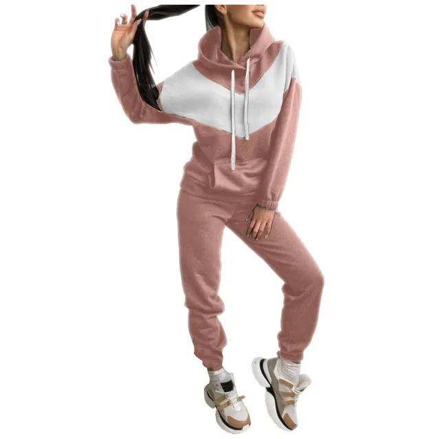 Tracksuit Women 2pcs Jogging Suits For Women Suit Solid Color Tracksuits  Fleece Lined Hoodies Pants Set