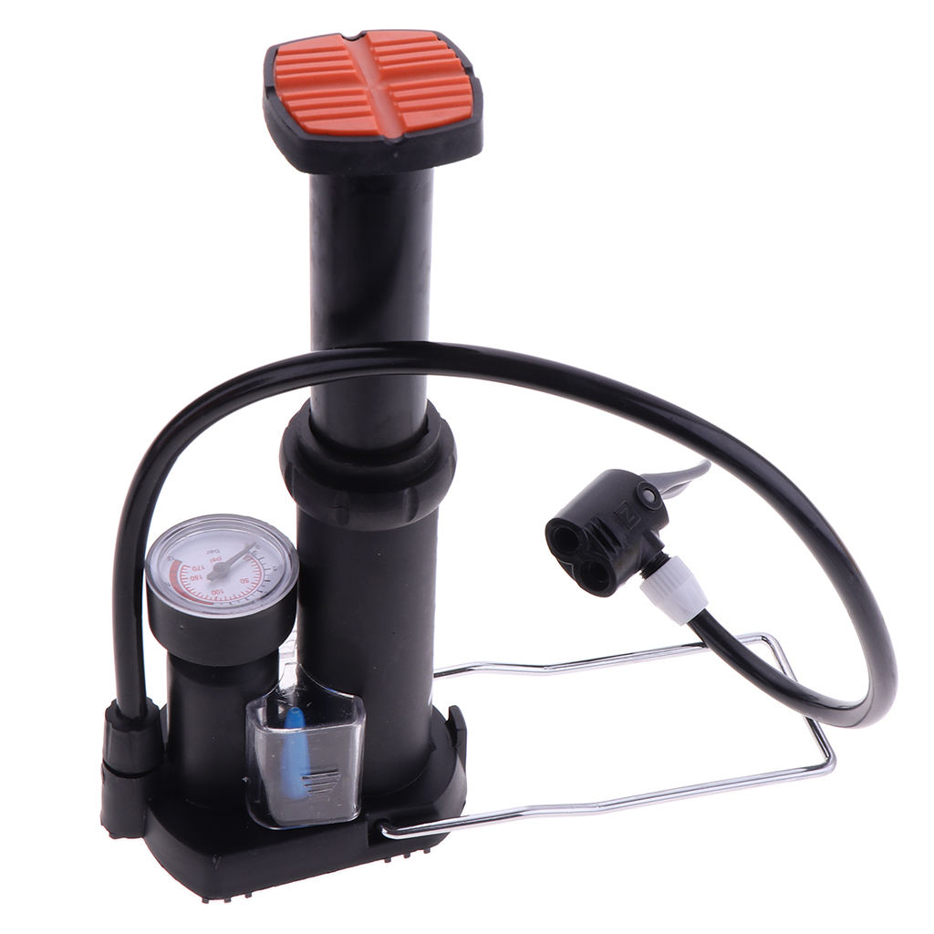 Portable Foot Activated Floor Pump Bike Foot Pump with Gauge, Suitable for Bike Tire, Motorcycle Tire and Inflatable Ball