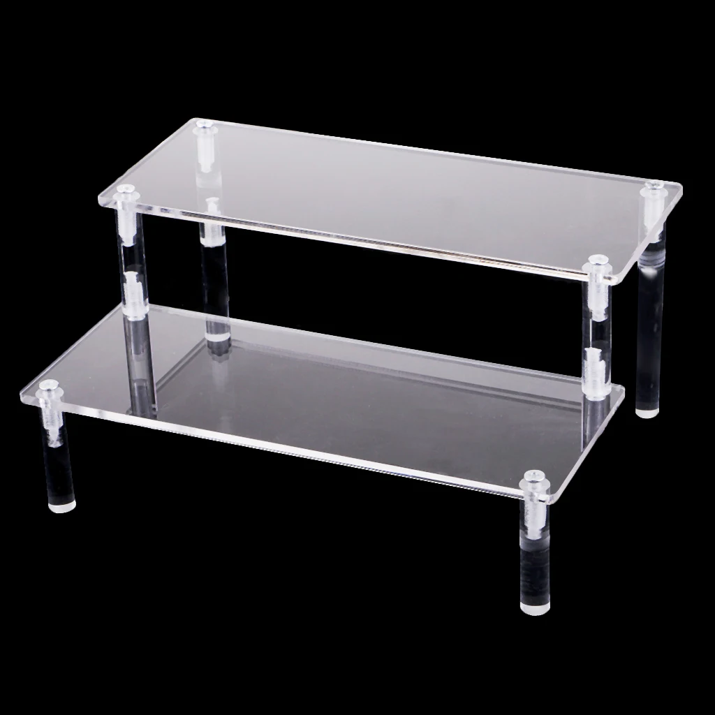 1Pcs Acrylic Riser Stand Shelf for    Figure Display, 2 Steps Acrylic Display for Decoration and Organizer-Small
