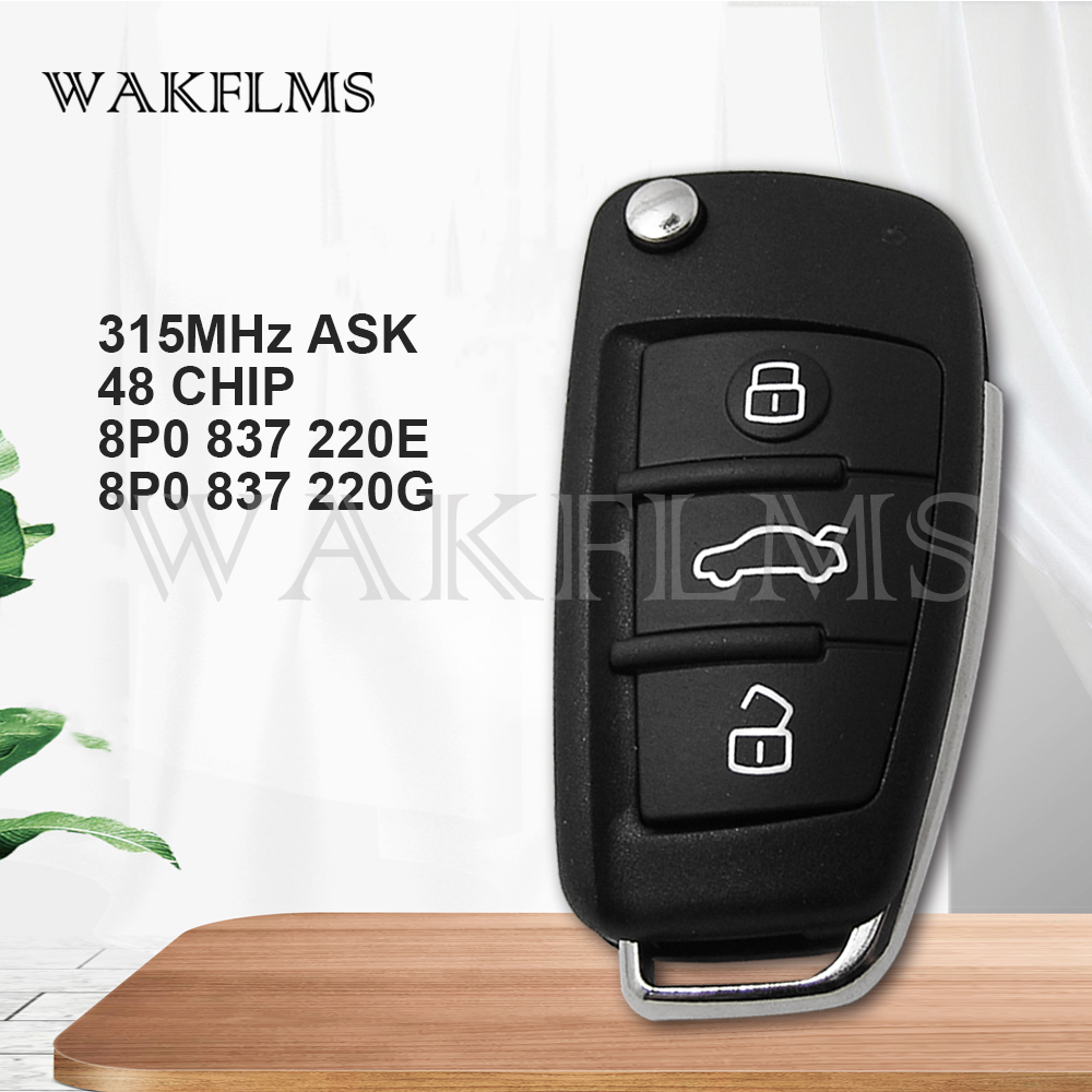 DIY 3 Buttons 315MHz ID48 Remote Car Key Fob For Audi A3 S3 TT 8P0 837 220 E 8P0837220E 8P0 837 220 G 8P0837220G