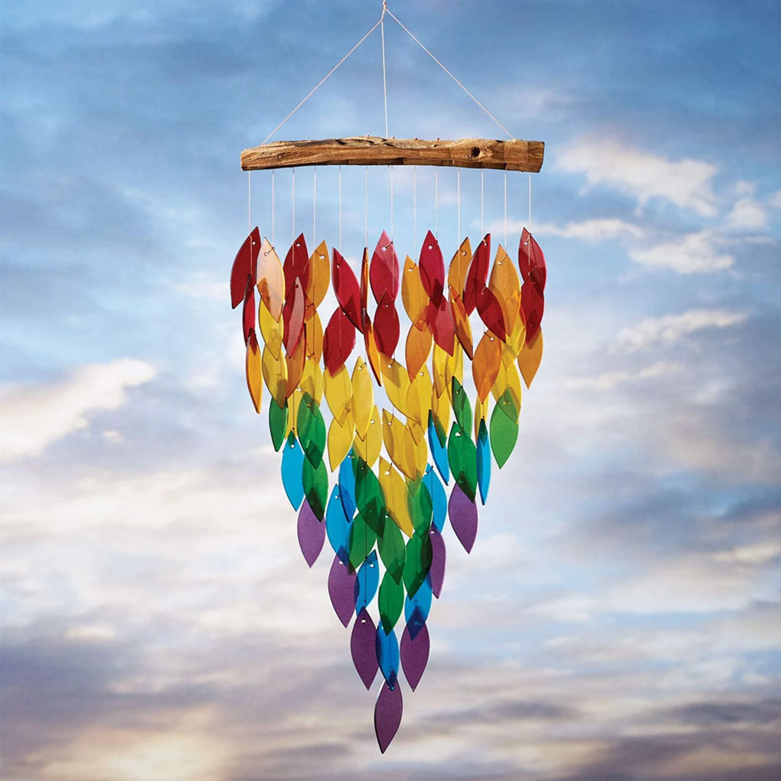 Leaves Rainbow Wind Chimes for Garden Yard Patio Natural Beautiful Sound