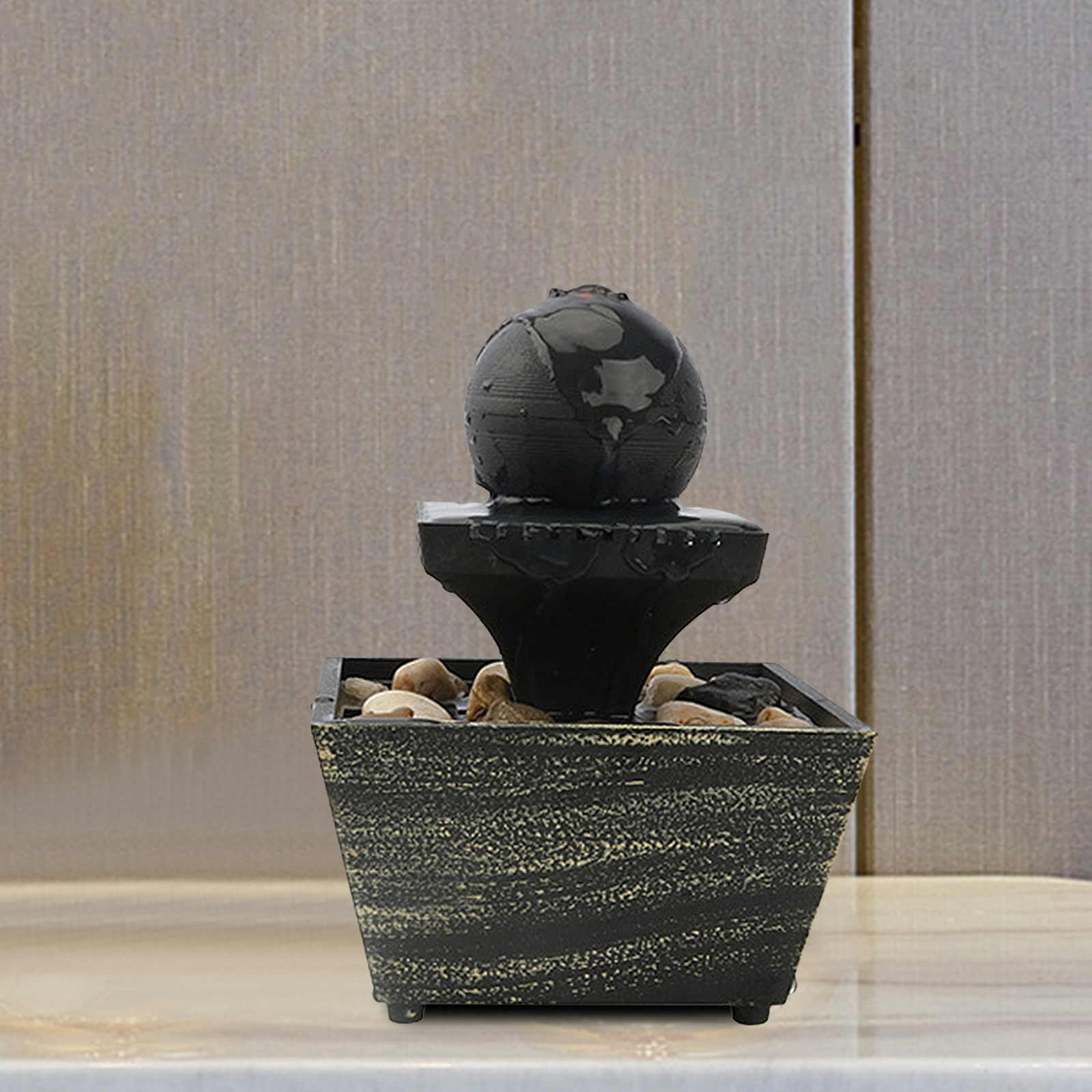 Water Flows Ornament w/ Light Waterfall Scene Small Destop Decoration Feng Shui Ornaments for Indoor Home Office