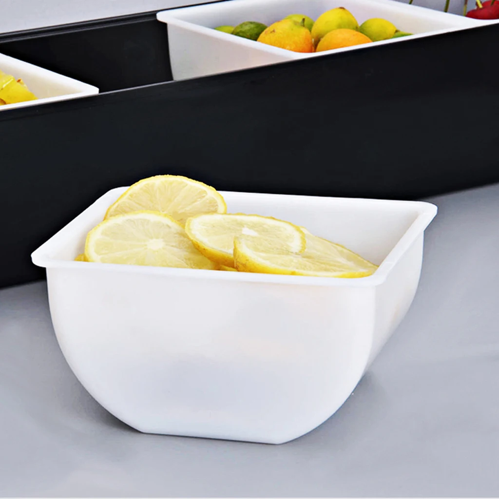 Plastic Condiment Dispenser 4 Compartment Black Bar Condiment Holder, Cocktail Garnish Tray