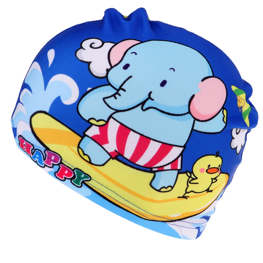 21.5 x15 cm UV Protection Girl Boy Swim Pool Cap Kids Child  Swimming Hat with Cute Girls Elephant Print