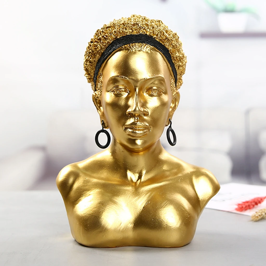 Novelty African Womens Bust Art Sculpture Craft Desktop Bookshelf Statue Living Room Office Home Decor Figurines