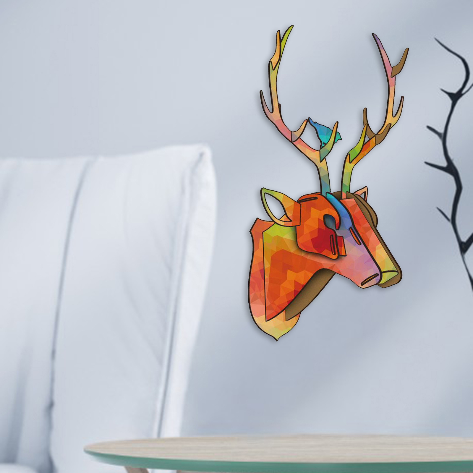 Assembly Puzzle Trophy Deer Head Wall Art Animal Sculpture Ornament for Living Room Bedroom Decoration