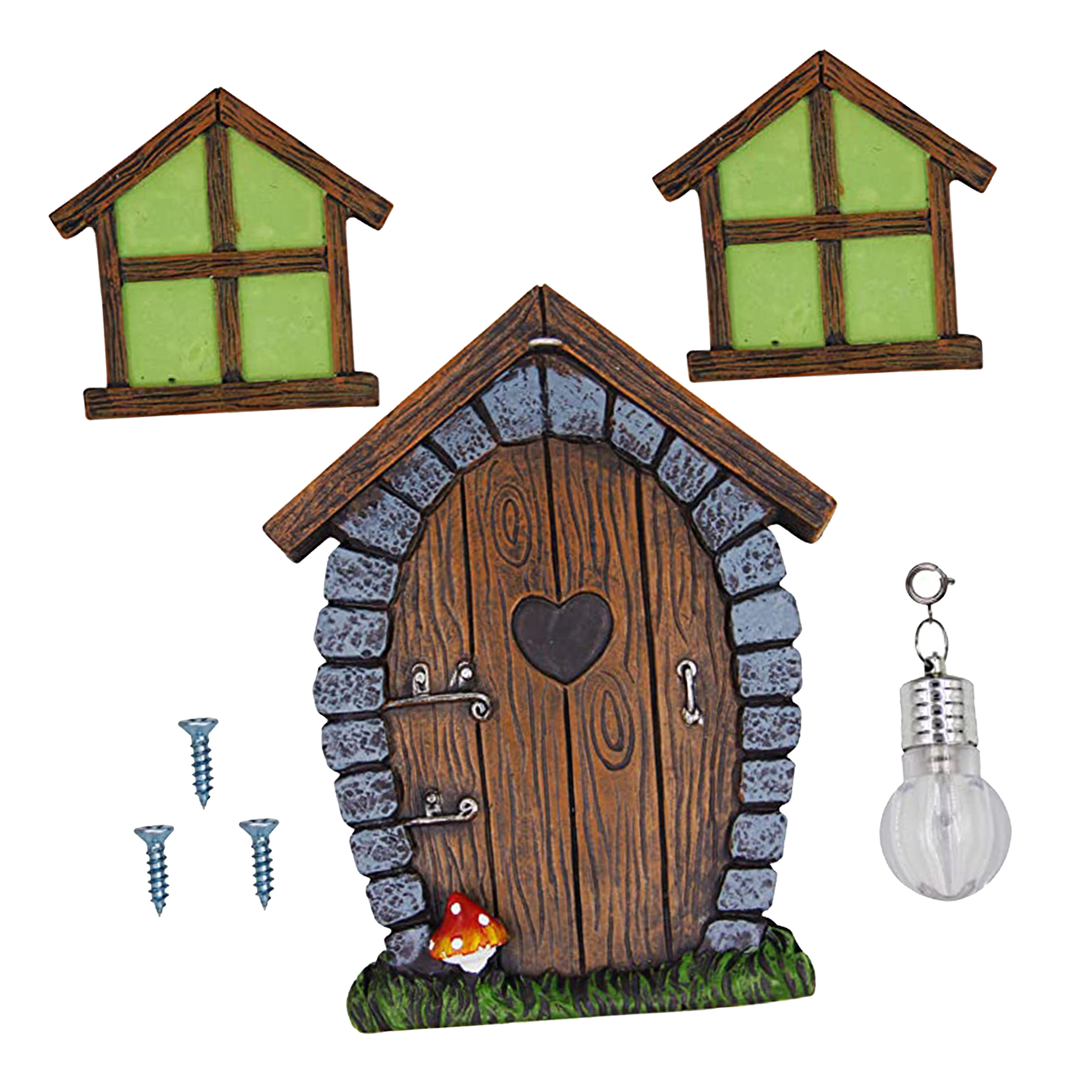 Glow in Dark Miniature Fairy Garden Gnome Door 6.7 Inches Tall and Windows with Litter Lamp Garden Tree Art Decor Ornament