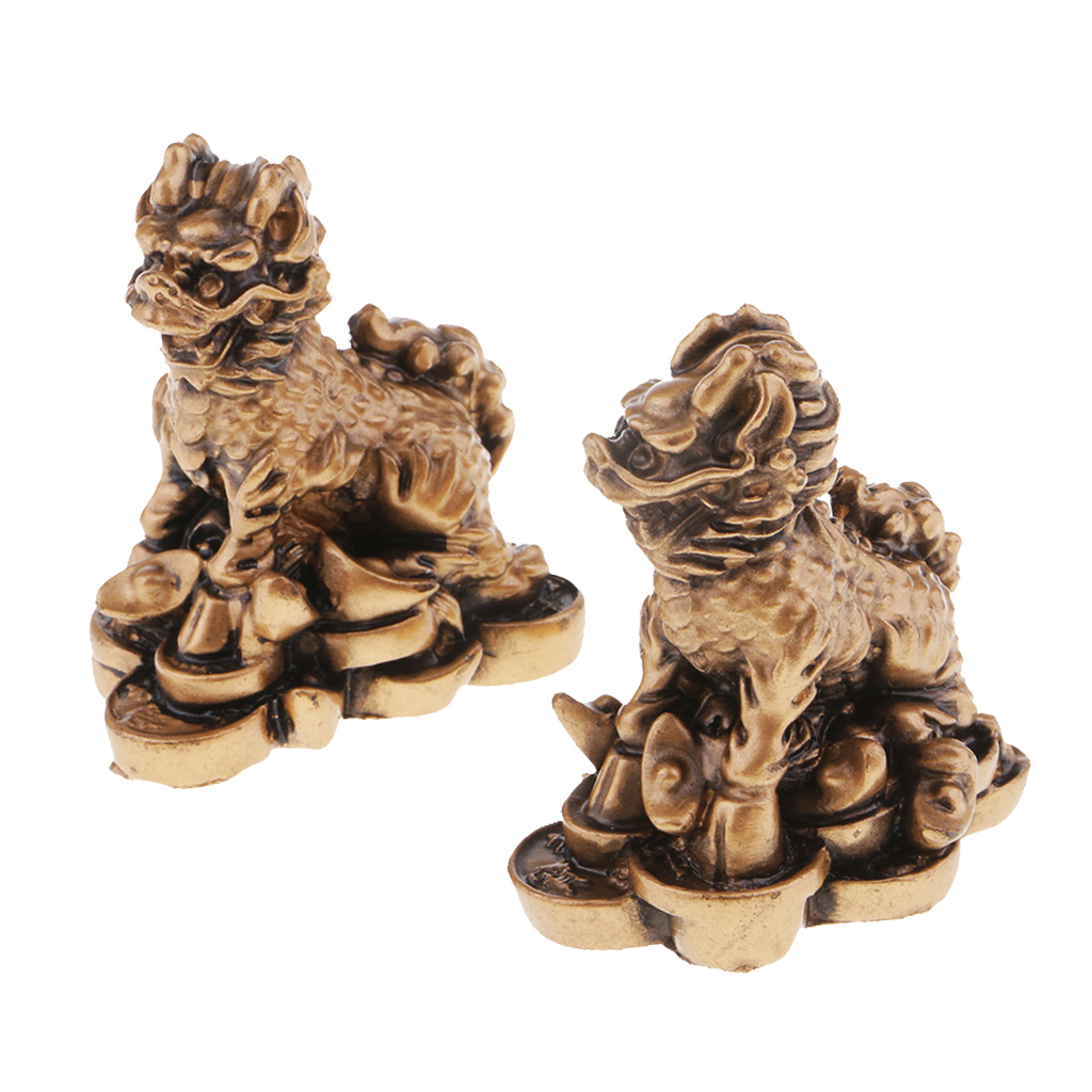 Set Of 2Pcs Bronze Chi Lin / Qi Lin Desktop Ornaments Wealth Prosperity Statue