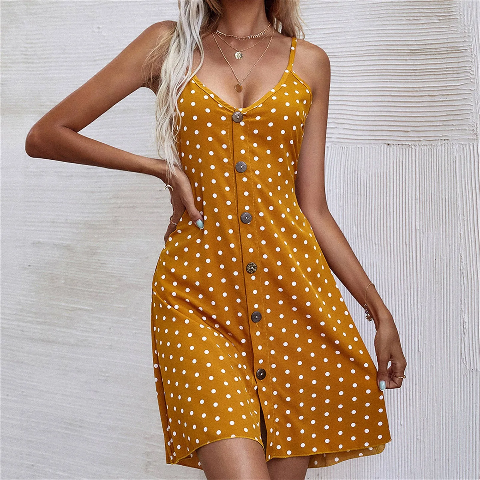 Polka Dot Buttoned Mini Dress