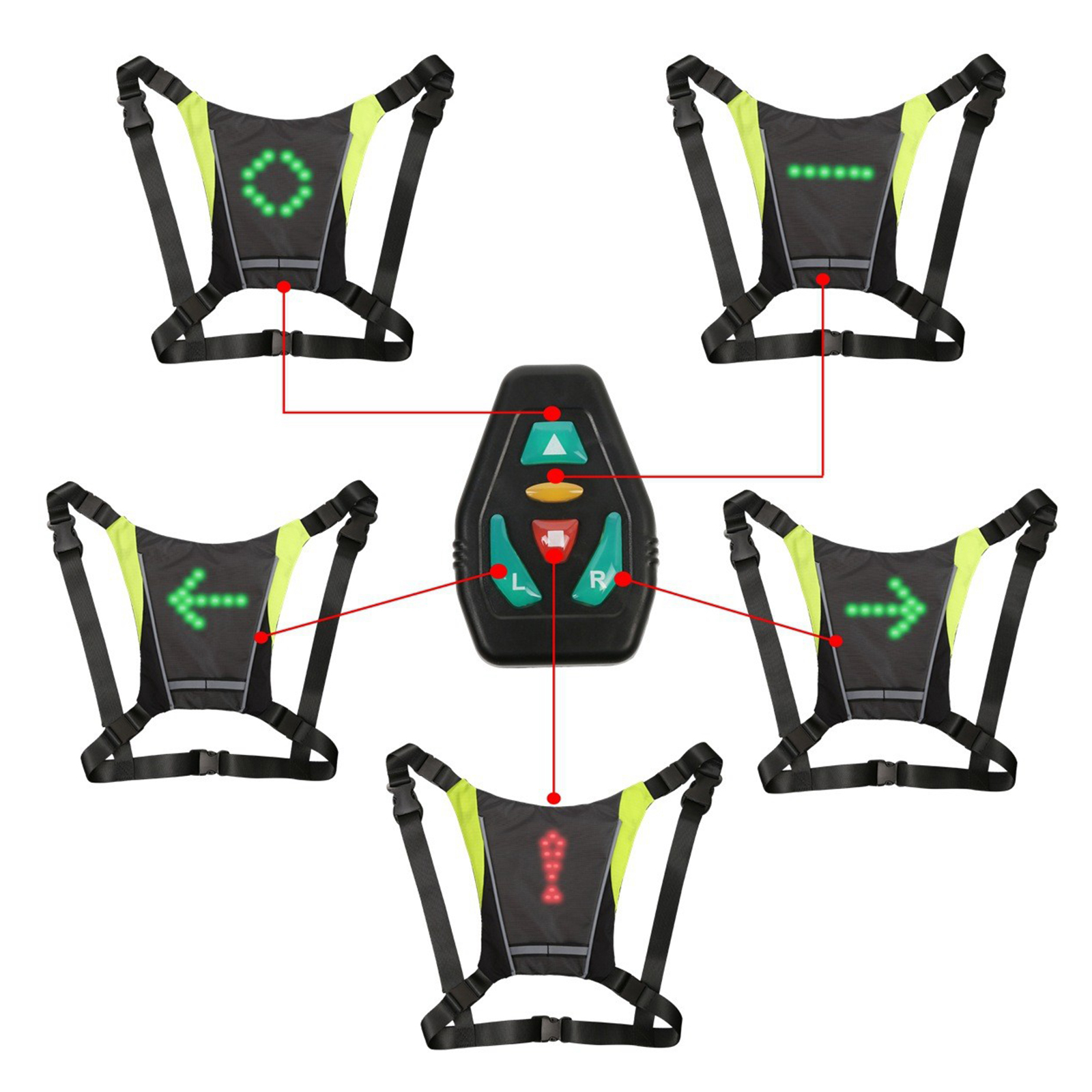 Wireless LED Turn Signal Light Pilot Lamp Safety Vest Bicycle Backpack Reflector