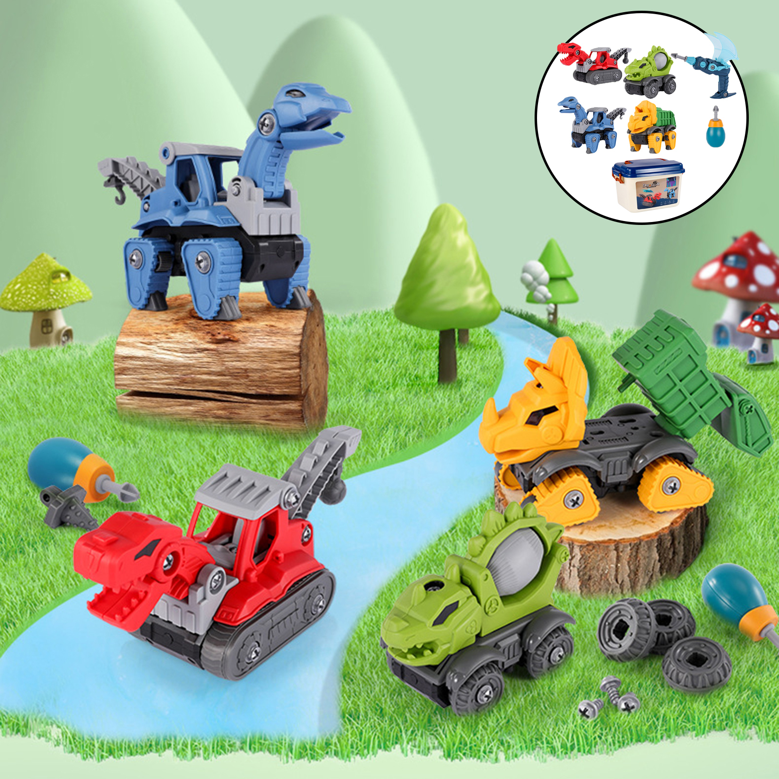 DIY Assembly and Disassembly Dinosaur Engineering Truck Toy Puzzle Construction Set Early Educational Develop Toys for Kids