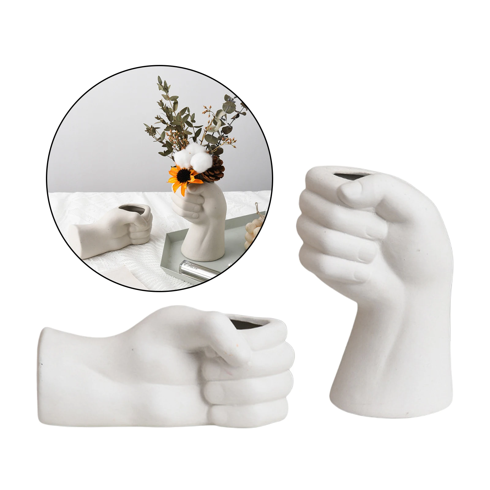 Creative White Ceramic Flower Vases Nordic Hand Shape Vase Sculpture Shelf Desktop Plant Pot Modern Home Office Art Decor Gifts