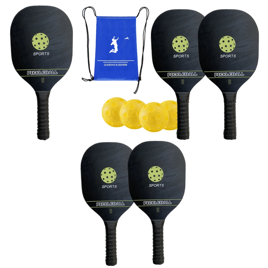 Wooden Pickleballs Rackets Durable Ergonomic Black Portable Cushion Wood Set Paddle for Pickleball Player Indoor Kids