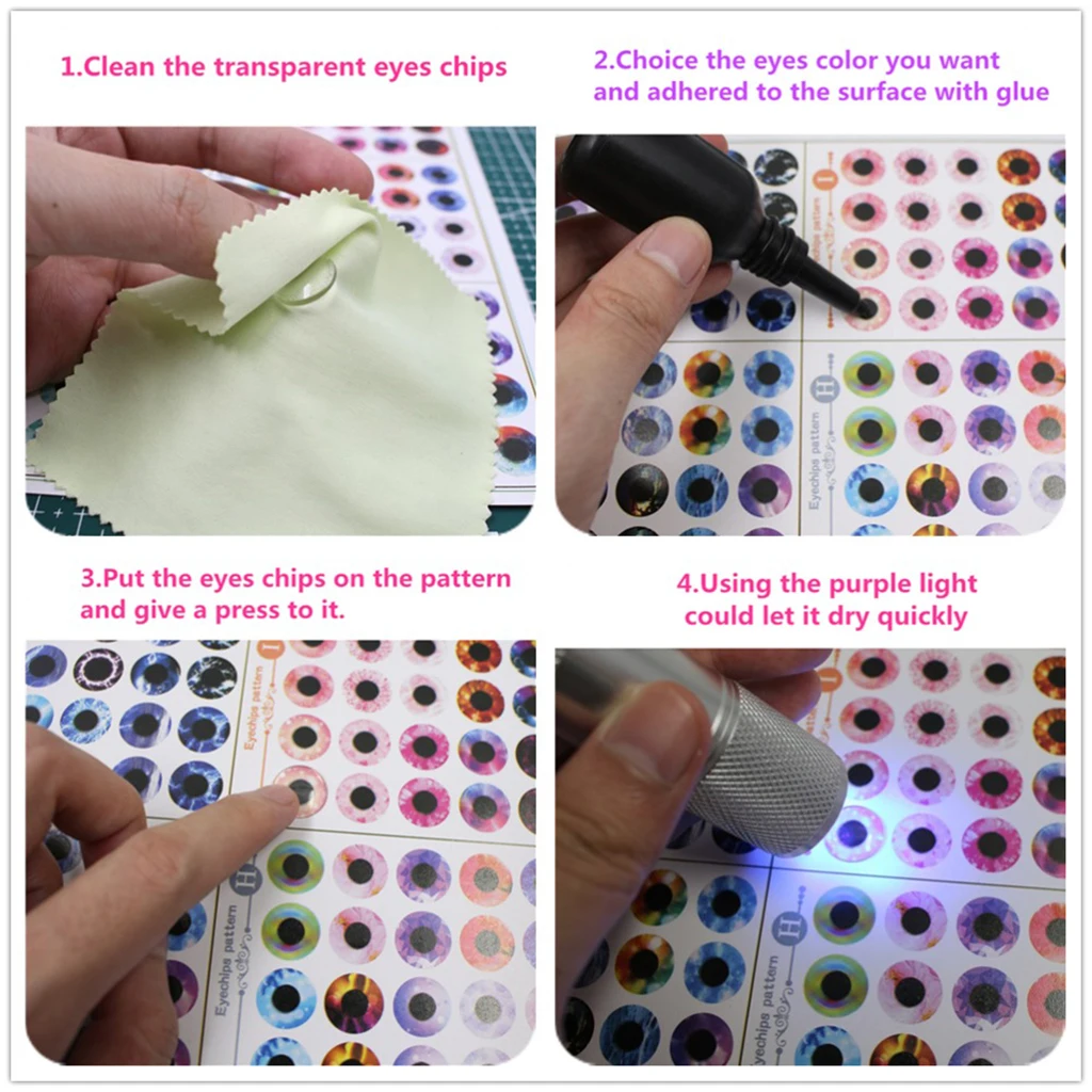 9 Blätter Puppe Augen Chips Muster ohne UV Leim für 12 '' Blythe Puppen j 
