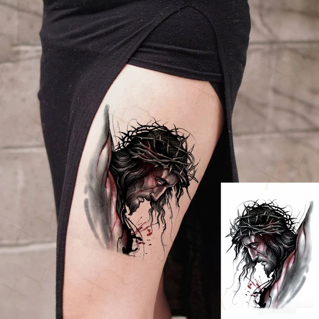 Jesus Tattoo On Left Shoulder Blade