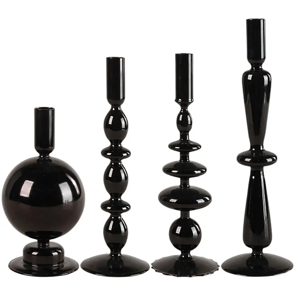 Nordic Black Glass Taper Candle Holder Candlestick Party Bathroom Table Centerpiece Photo Props Decor