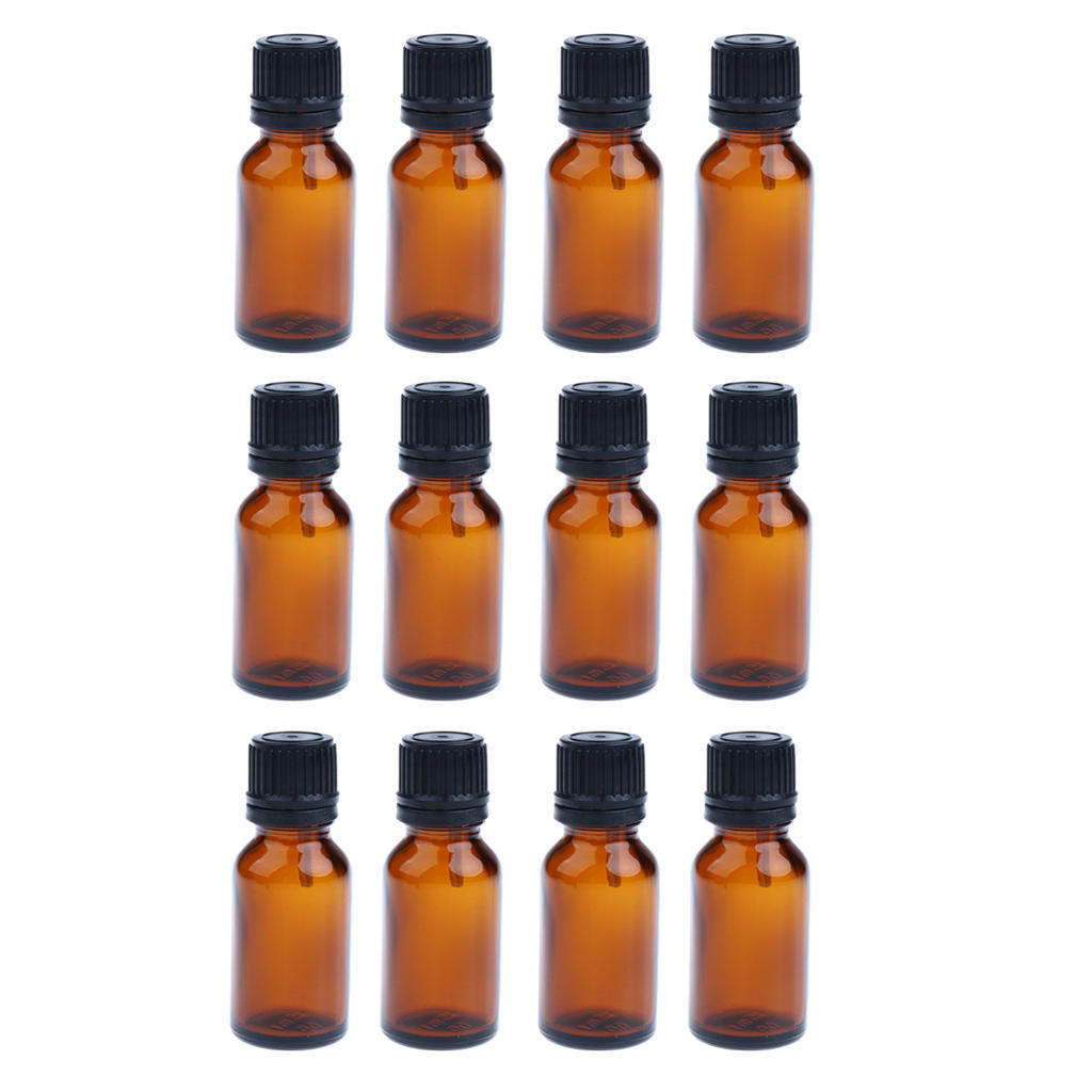 12pcs Essential Oils Glass Amber Empty Brown Bottles Cosmetic Container with Euro Reducer Dropper - 10ml/ 15ml / 20ml