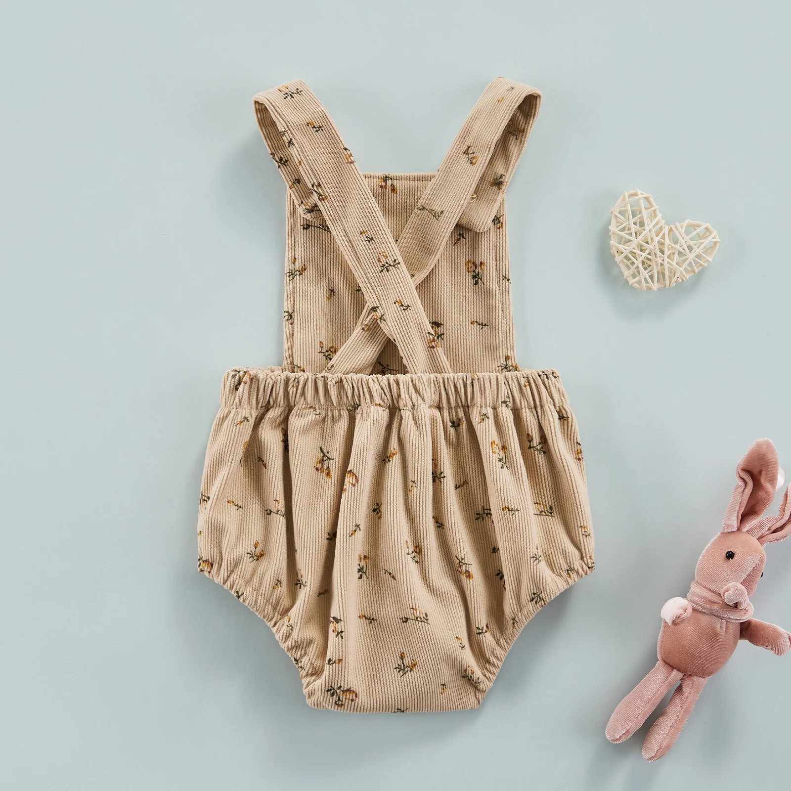 Lovely Baby Girls Printed Romper, Sleeveless Square Neck Buttoned Suspender Elastic Waist Jumpsuit Triangle Crotch Baby Bodysuits classic