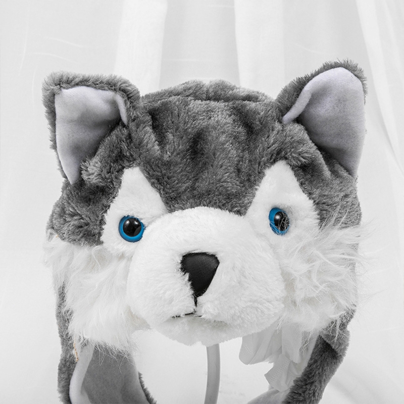 Unisex Nette Weiche Fuzzy Wolf Plüsch Hut Cartoon Schöne Winter Cosplay Hut Winddicht Bühne Leistung Requisiten kind F3MD – Detail 7