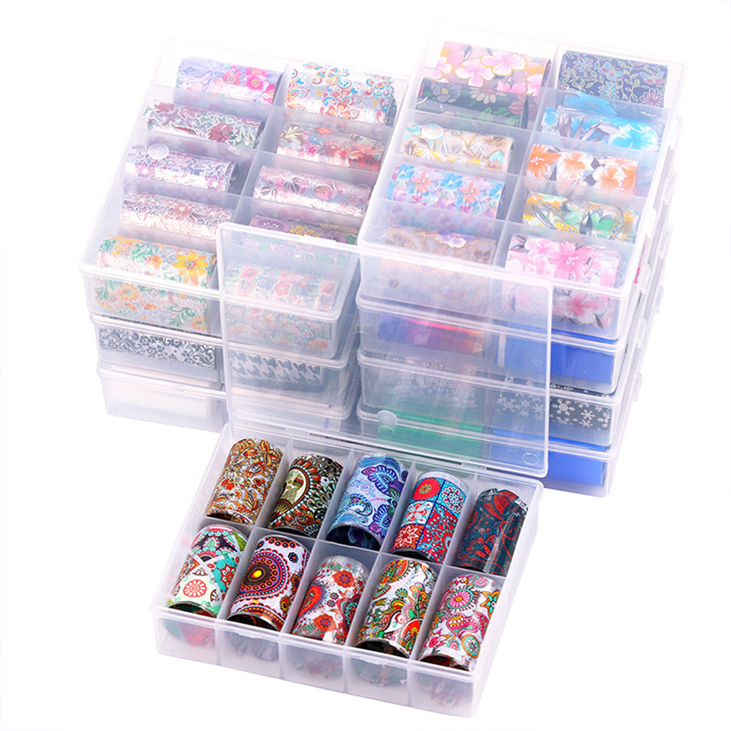Lots 10 Pcs 120cm Finger Nail Art Stickers Decal DIY Tips Decor w/Carry Box