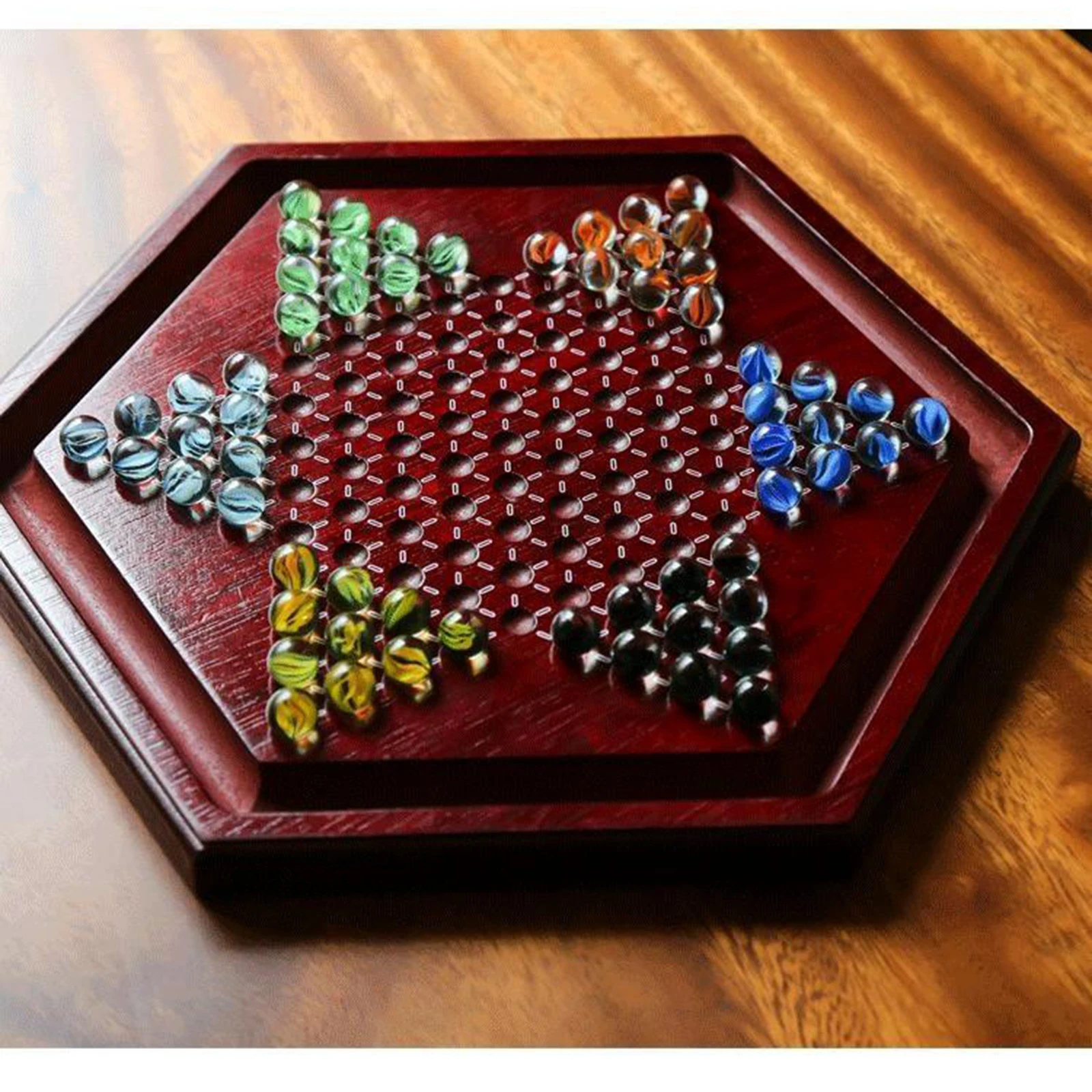 Chinese Checkers Chess Acrylic Glass Beads Set Wooden Chessboard Game for Child