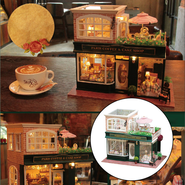 DIY Paris Coffee & Cake Shop Handmade Wooden Miniature Doll House