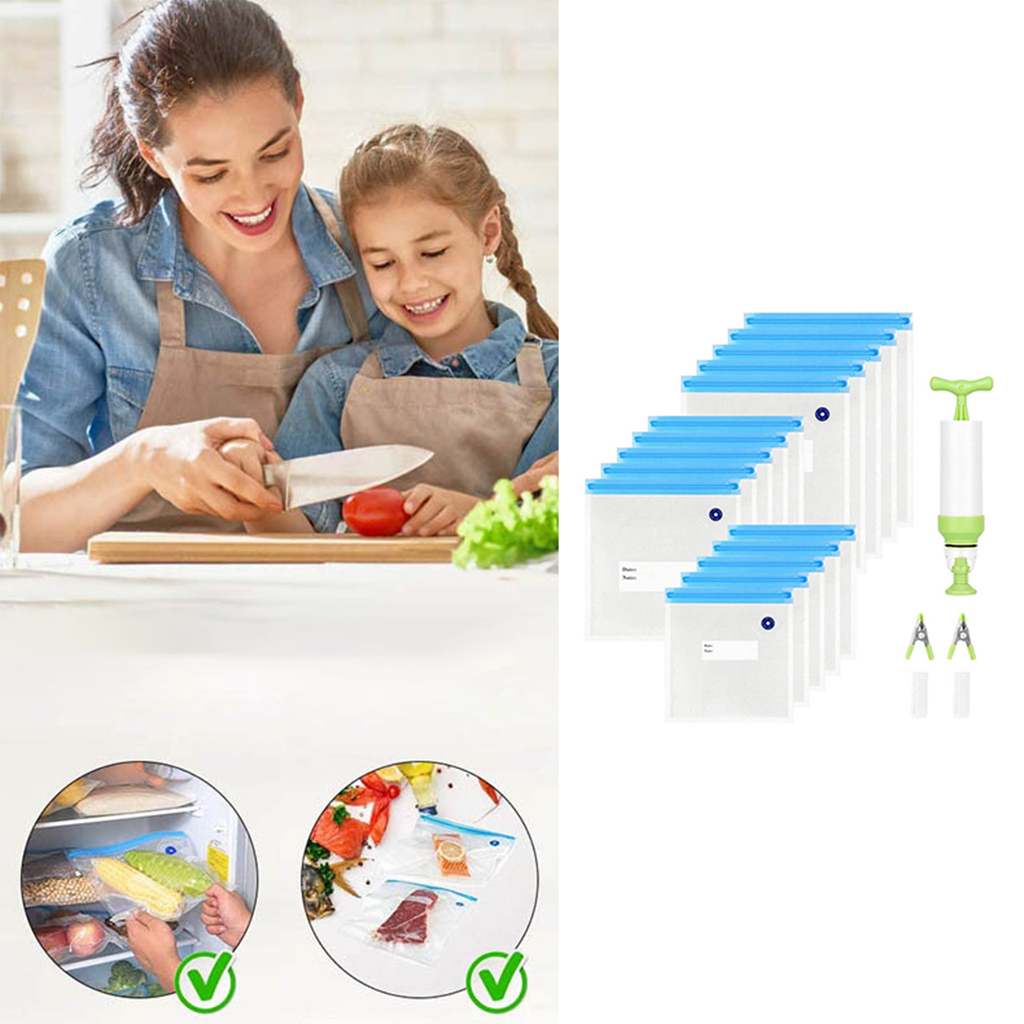 20Pcs Vacuum Sealer Bags Reusable Food Storage Bag Household Vacuum Food Sealer Bag With Hand Pump Sealing Clips