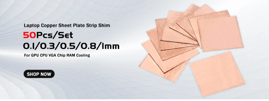 Tool Parts 10Pcs 0.1mm/0.3mm/0.5mm/0.8mm/ Laptop Copper Sheet Plate Strip Shim Thermal Pad Heatsink Sheet For GPU CPU VGA Chip RAM Cooling Color: 0.8mm 
