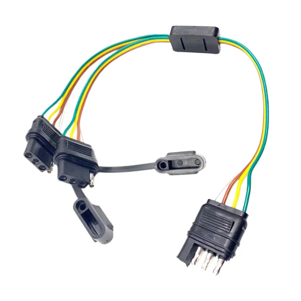 PACK-1 4 Pin Flat Y-Splitter Wiring Harness with Rubber Cab for LED Brake Tailgate Light Bars