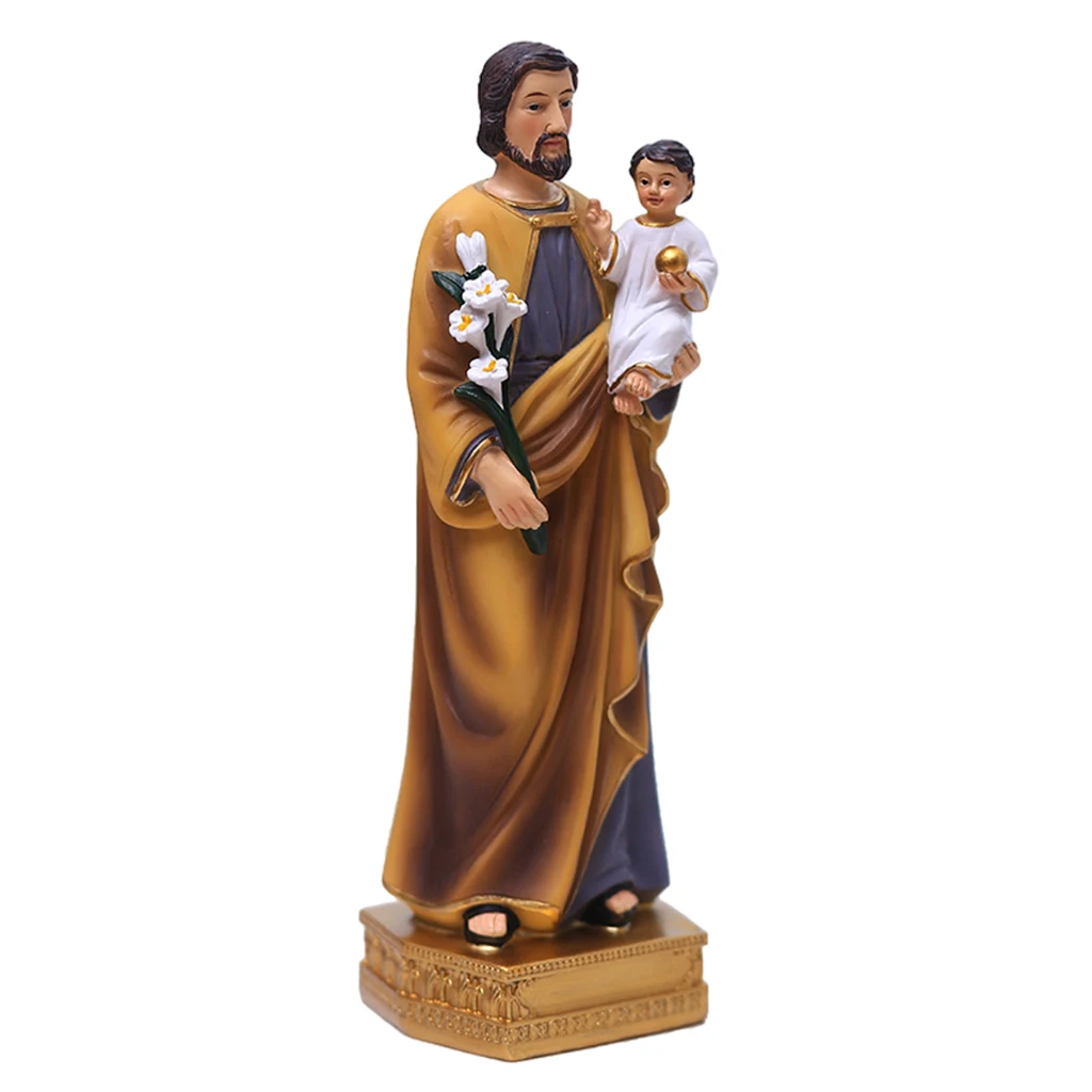 St. Joseph and Child Jesus Resin Statues Renaissance Family Religious Praying Figurines Sculpture Home Tabletop Decor
