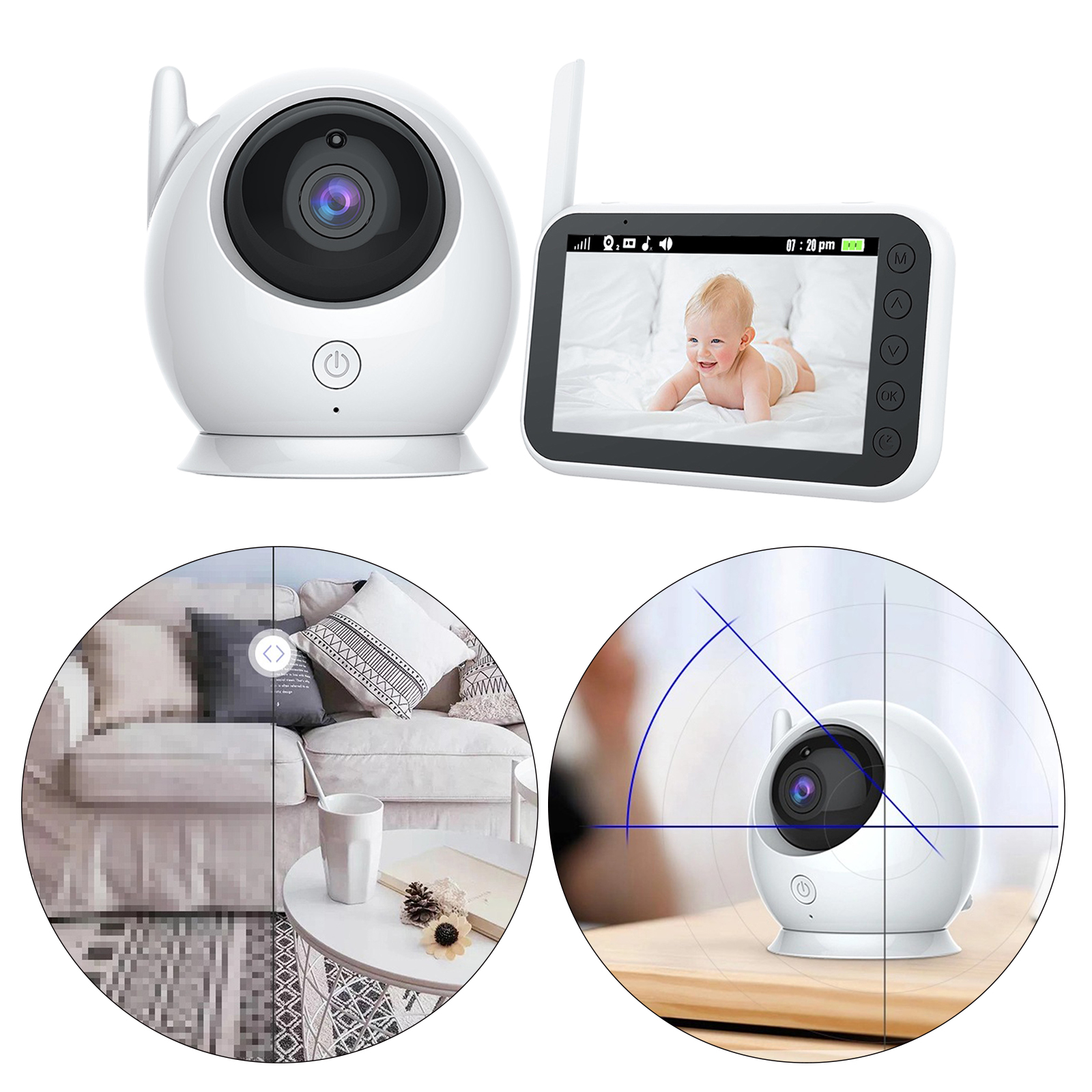 LCD Screen Wireless Video Baby Monitor 360-Degree Surveillance for Parents