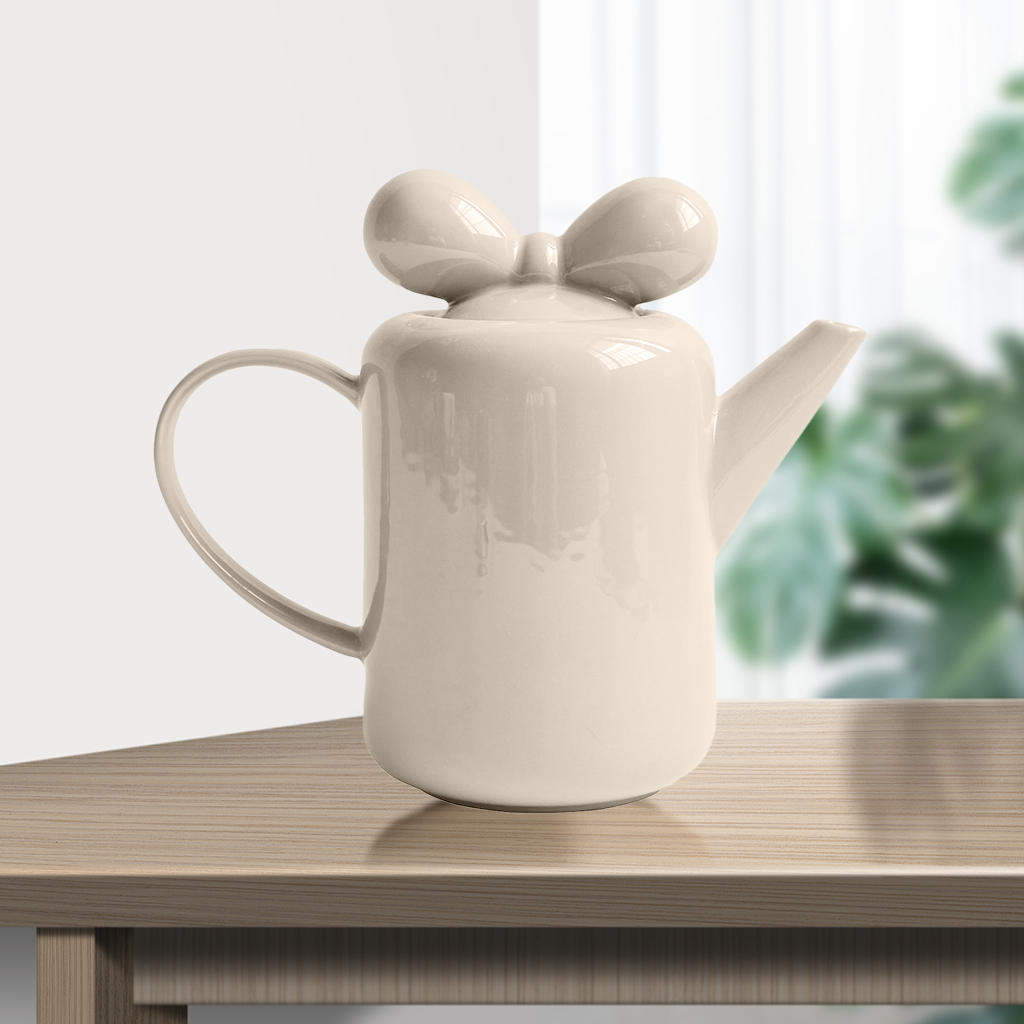 Ceramic Tea Pot, Candy-Colored Gift Decoration Bow Knot Design Tea Kettle for Home Adults