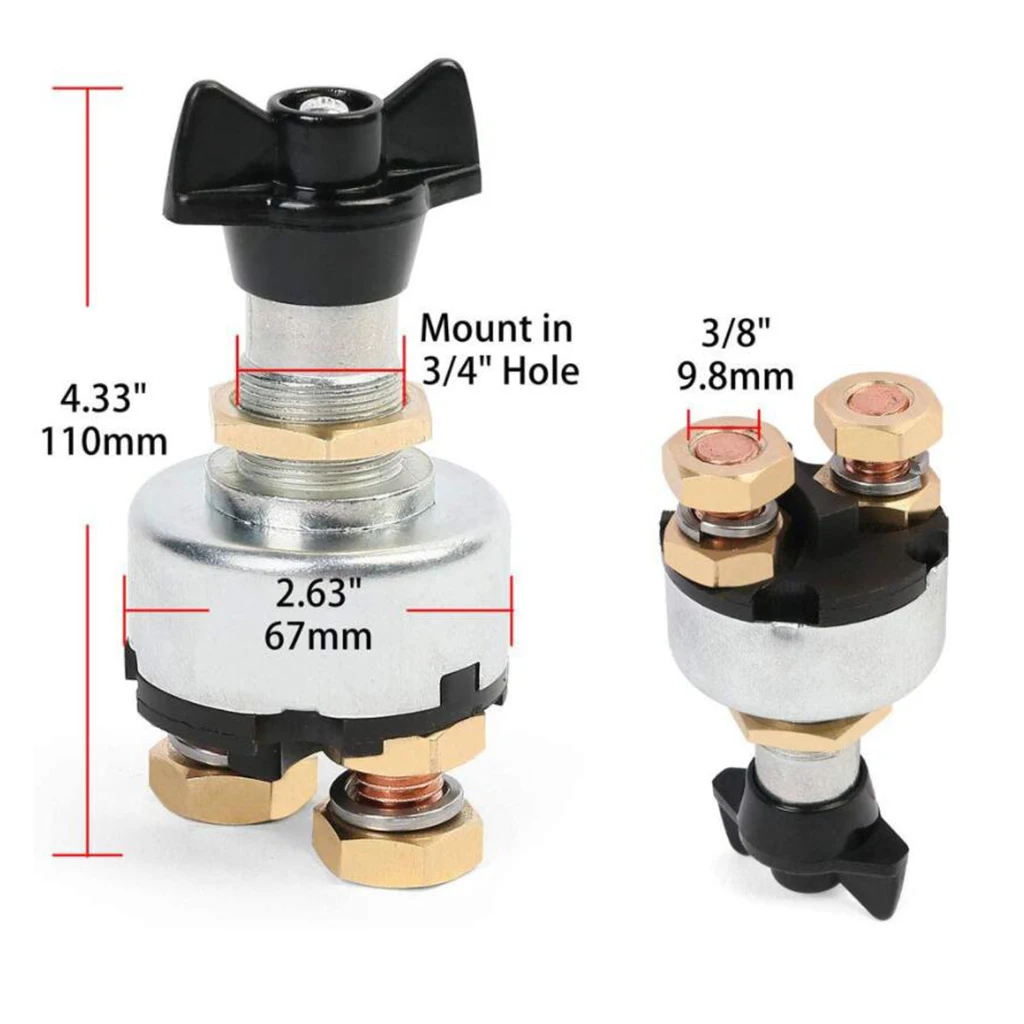 12V Main Power Switch Knob Battery Disconnect Switch 2 Post Anti-leakage Switch for Car Boat