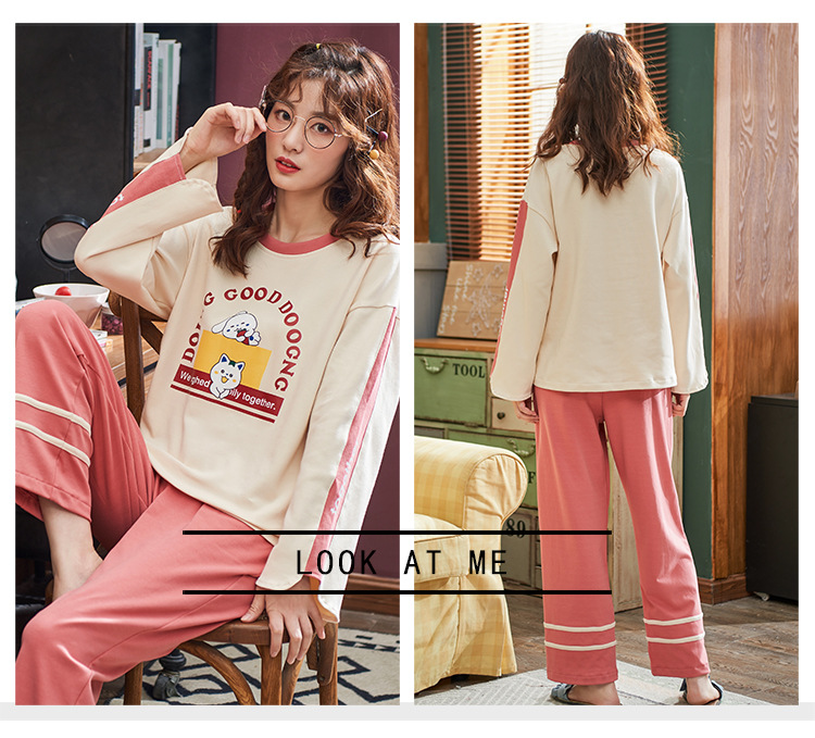 Algodão dos Desenhos Comprida + Calça Slpbely Feminino Pijamas Conjunto Nightwear Primavera Bonito Animados Manga Casual Casa Roupas 11 Pijamas e Moda Íntima