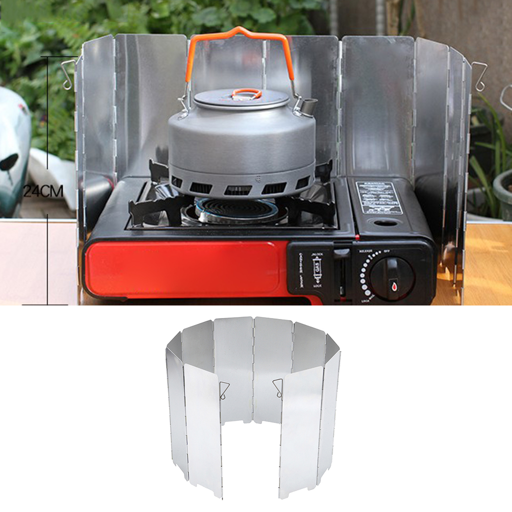 Folding Stove Windscreen, 10 Plates Camping Stove Windshield Lightweight Outdoor