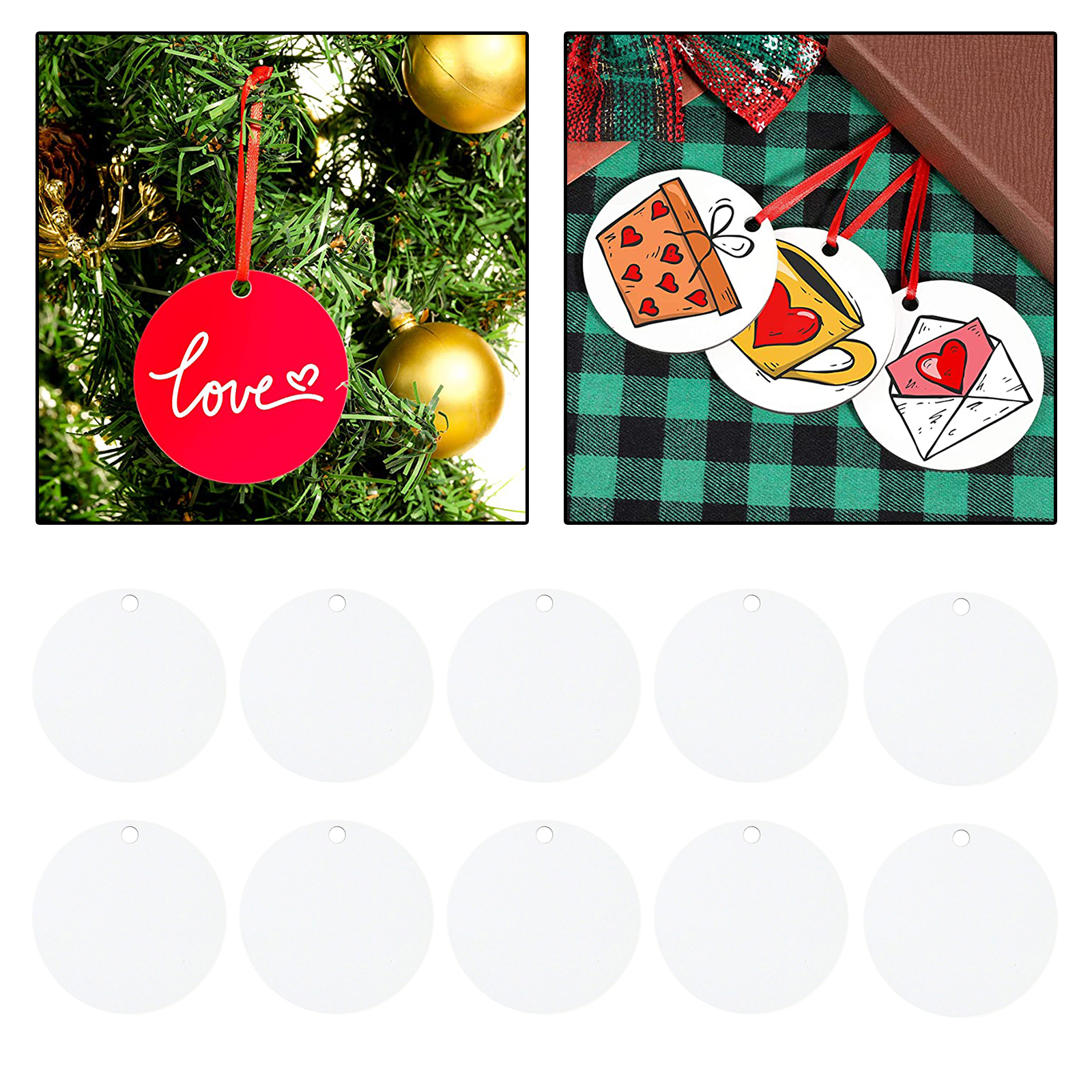 10 Pieces Sublimation Wooden Ornaments Sublimation Blank Pendants Personalized Christmas Tree Pendant Wooden Hanging Decor