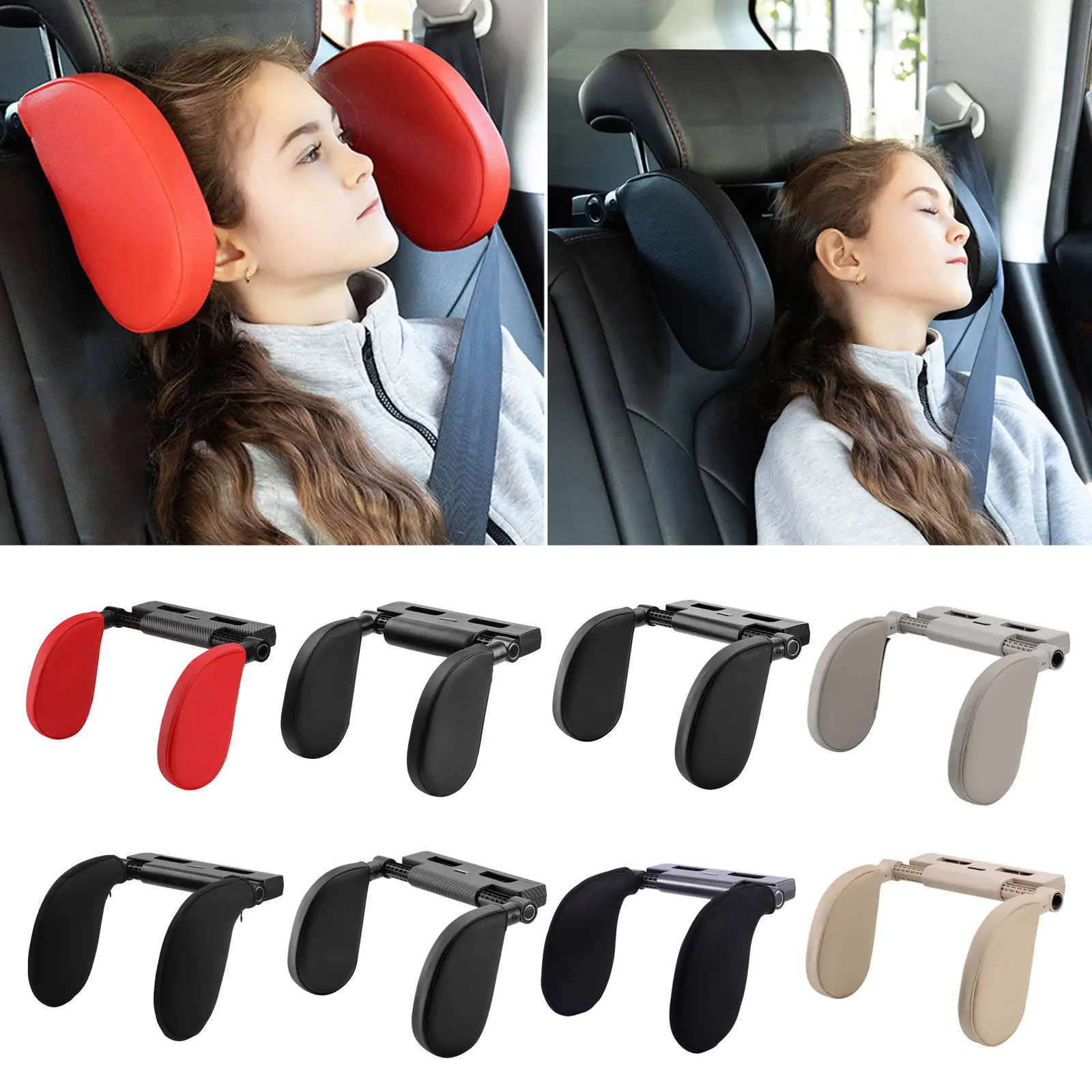 U-Shape Car Seat Headrest Detachable Adjustable Relax Cushion Fit for Car Trip Teenagers