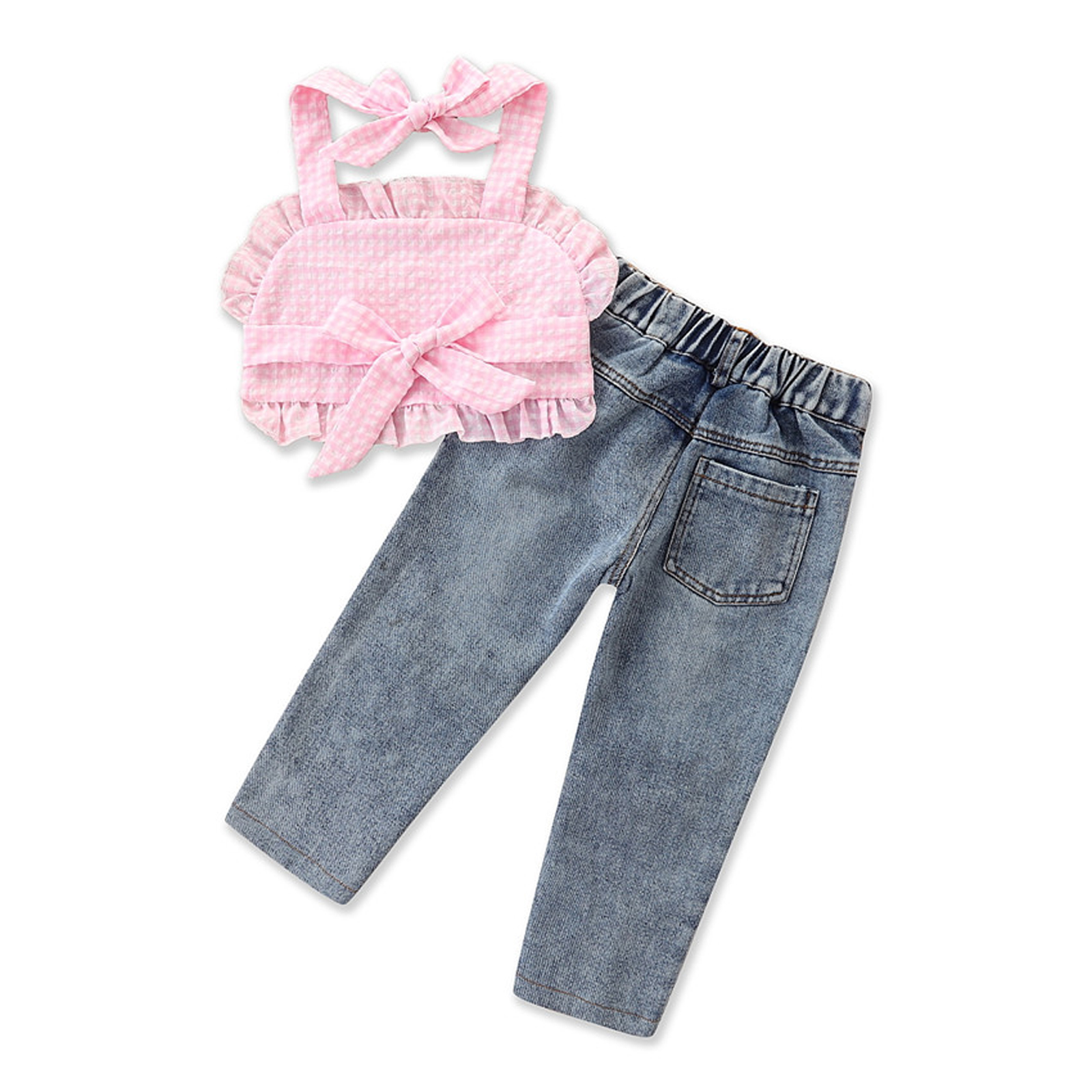 Fashion New Kids Girl's Summer Clothing Set Plaid Bandage Halter Camisole  Vest+Ripped Denim Pants Toddler Girls Outfits Suit - AliExpress