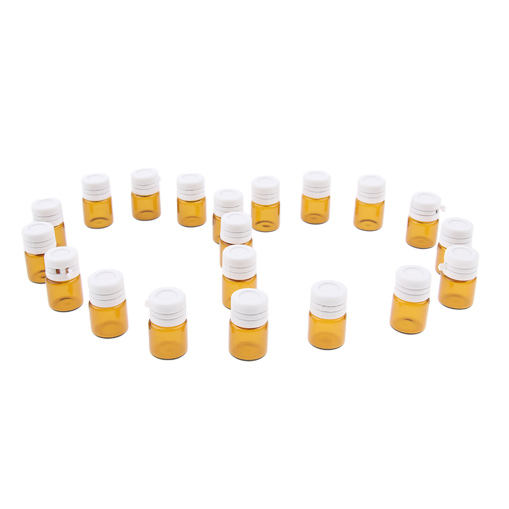 20 Pcs Portable Amber Mini Glass Bottles Sample Vial Small Essential Oil Bottles Travel Must Refillable 1ml/2ml