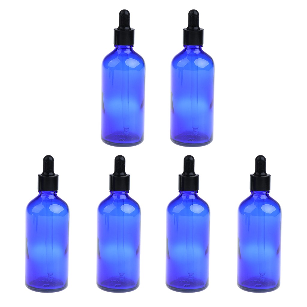 6pcs Empty Amber Bottle Essential Oil Liquid Aromatherapy+Dropper Cap 100ml