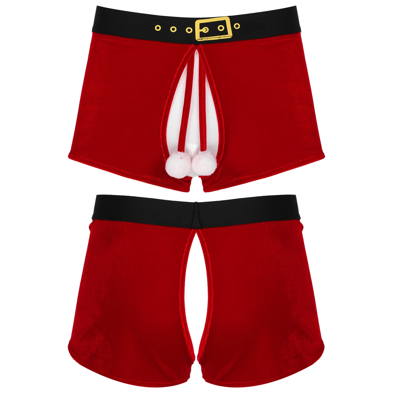 pantyhose socks Mens Erotic Sexy Crotchless Underwear Santa Christmas Velvet Boxer Shorts Fluffy Ball Decor Panties Elastic Waistband Underpants vanity fair panties