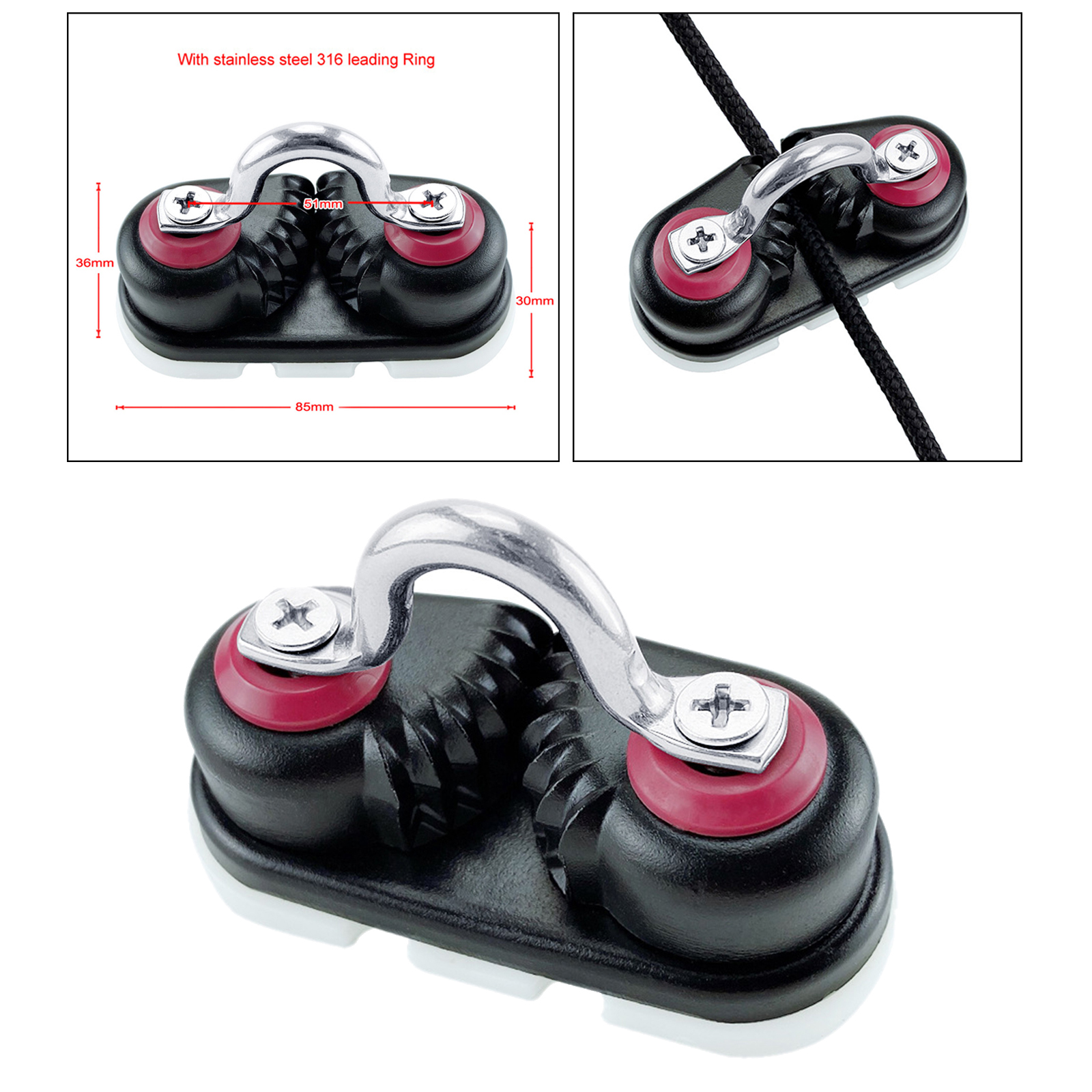 Aluminum 2 Row Sailboat Cam Cleat Kayak Anchor Cam Cleat with Leading 