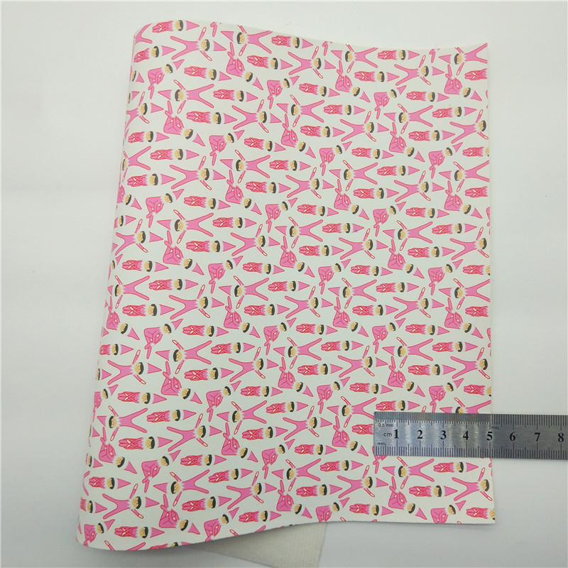 Description Picture 4 of itemUncorns Flowers Printed Glitter leather Christmas Helpers Printed Synthetic Leather Faux Vinyl Fabric For Bows DIY 21x29CM Q396