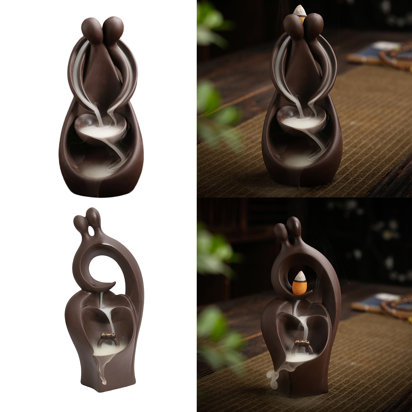 Waterfall Incense Burner, Ceramic Backflow Incense Holder Handcrafted Censer Inscent Cone Stand, Meditation Room Decor