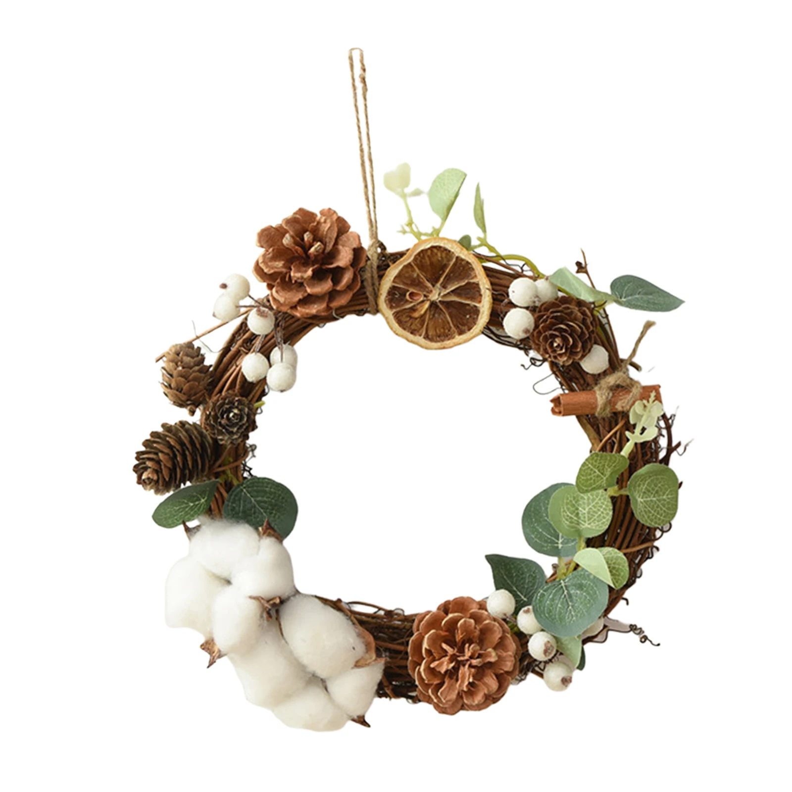 Mini 20cm Christmas Wreath Windows Natural Rattan Pine Cones Garland Decorative for Front Door Fireplace Party Wedding New Year