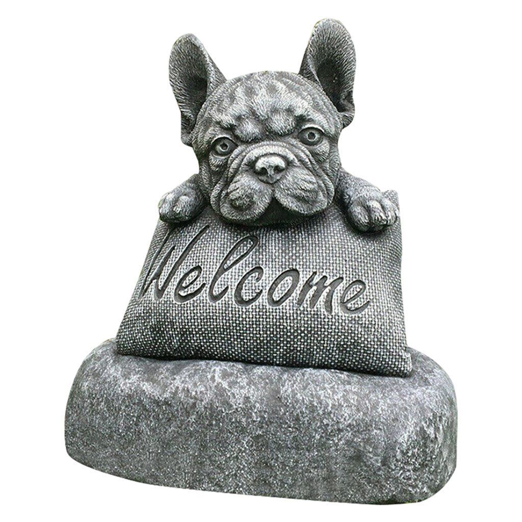 French- Statue Garden Dog Statue Decoration Welcome Sign Resin Craft Ornament Indoors Outdoors Sculpture Yard Art