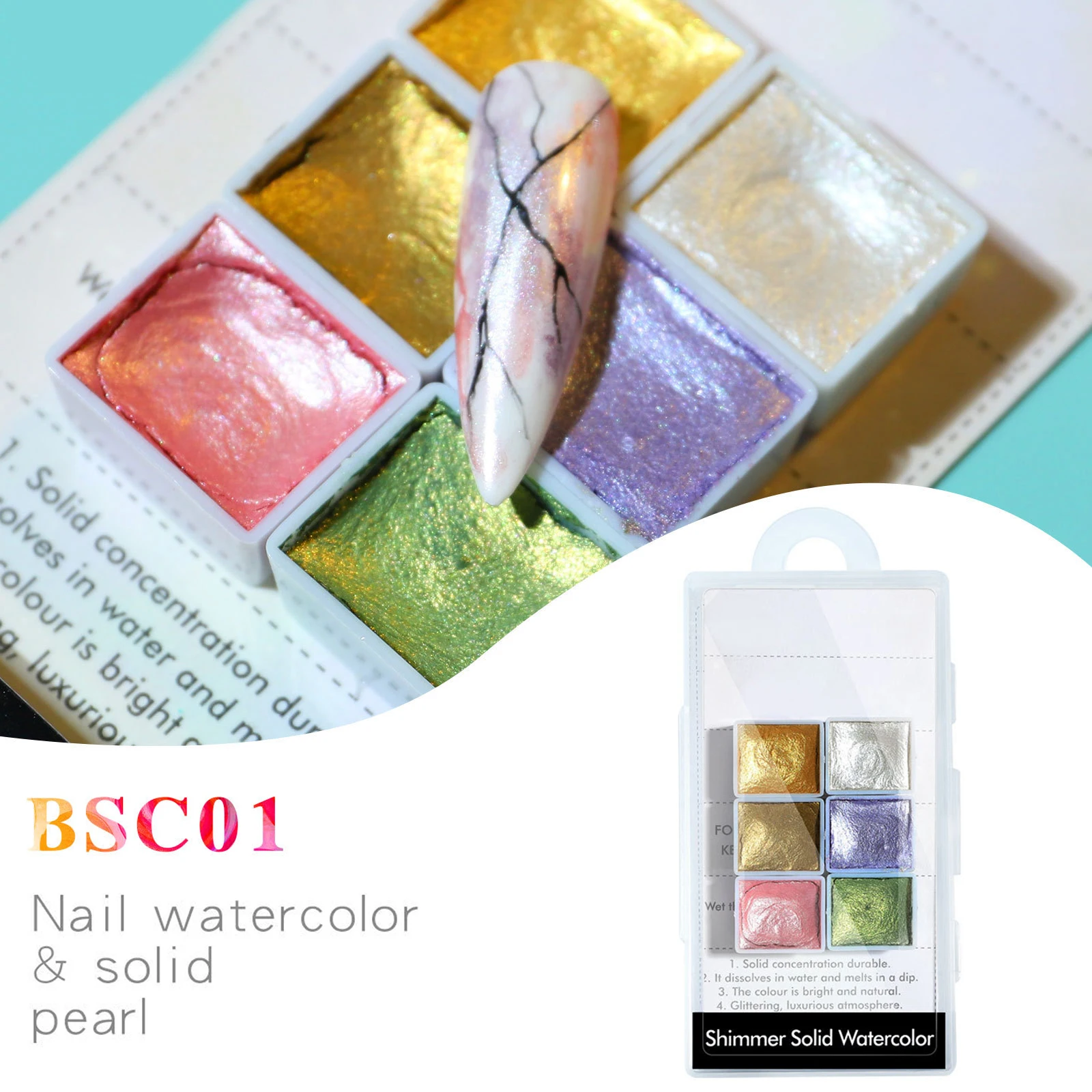 6 Colors Shimmer Solid Watercolor Painting Palette Travel Pocket Set DIY Nail Art for Artists Beginners