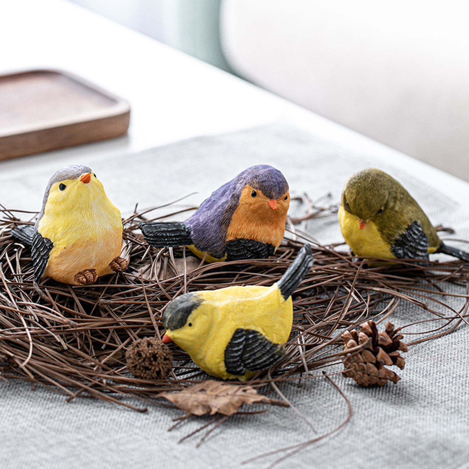 4 PCS Craft Lovely Bird Figurine Funny Micro Landscape Resin Magpie Garden Statues Sculpture Lawn Home Outdoor Decoration Gift