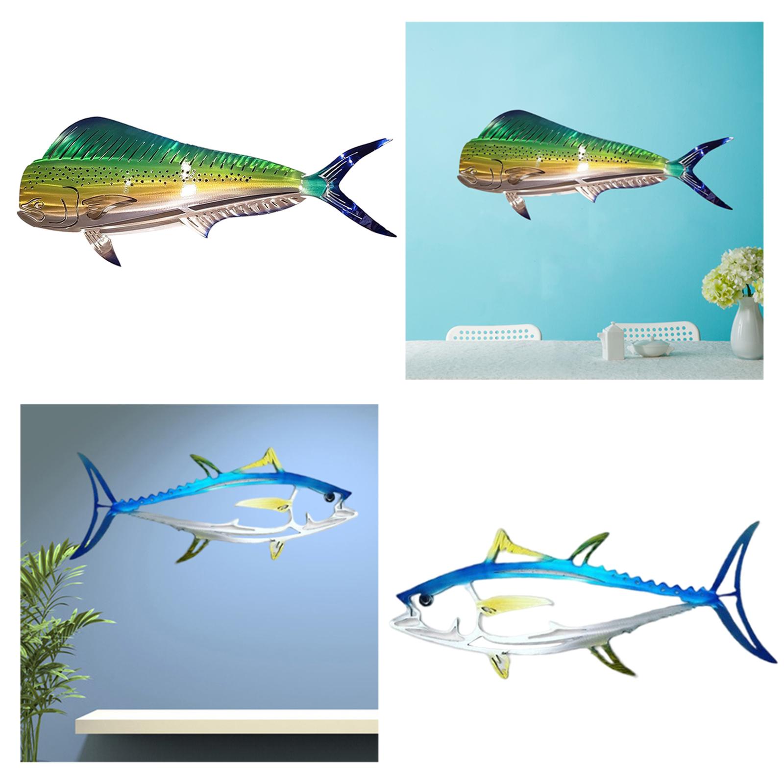 2x Coastal Metal Shark Wall Decor  Fish Hanging Sculpture Decoration